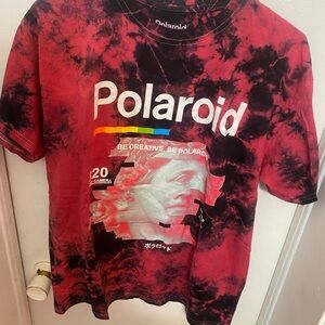 Polaroid Red & Black Tie-Dye Graphic Tee with Rainbow Accent